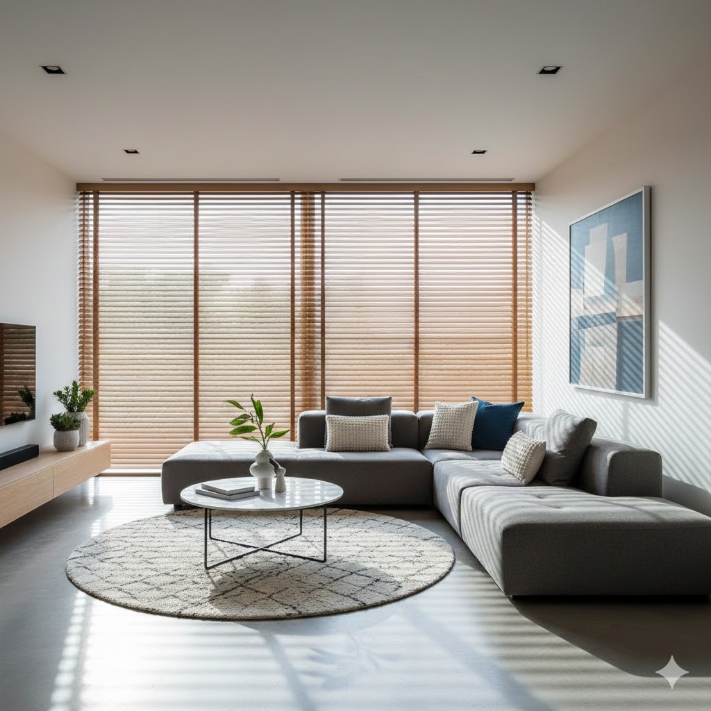 Modern Living Room with Custom Blinds